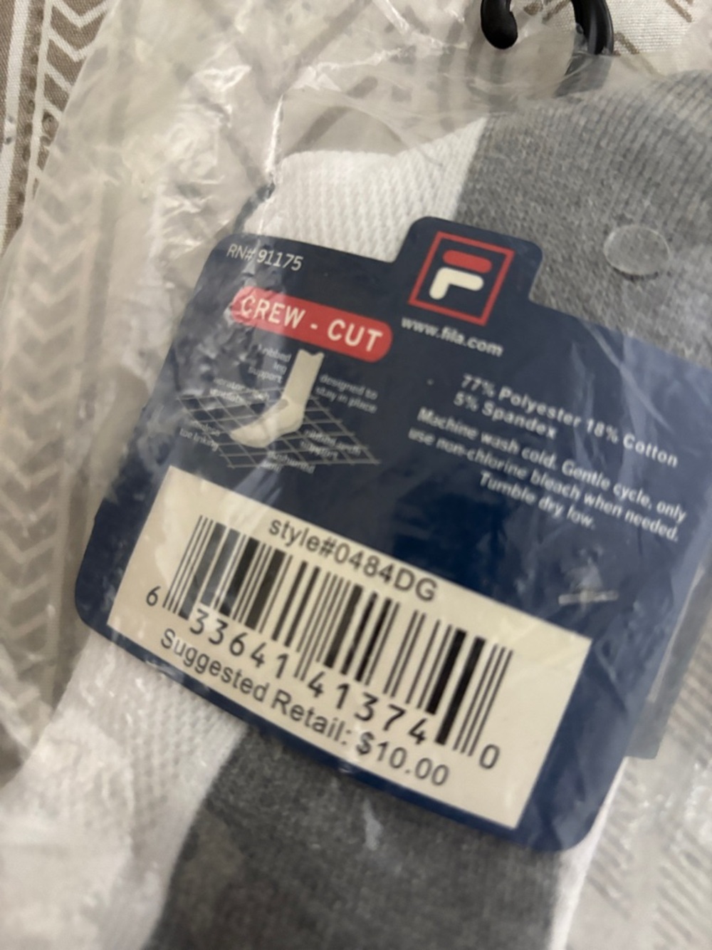 FILA Men’s Athletic Crew Socks in White, Gray & Red - 2-Pack OG DROP - Picture 3 of 3